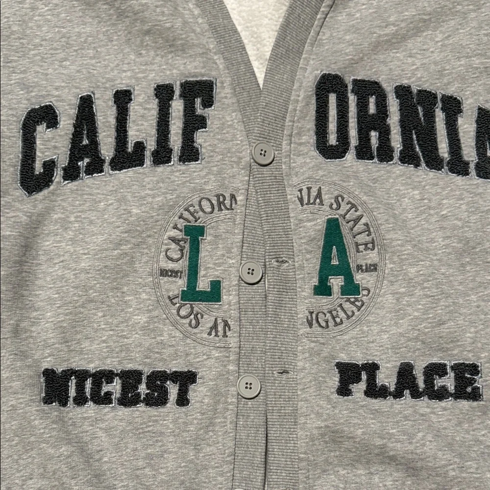 Zara Kids Long Sleeve Gray Button Up ‘California' Cardigan Style Sweatshirt